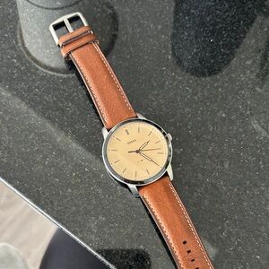 Fossil Tan Leather Watch with Silver Case